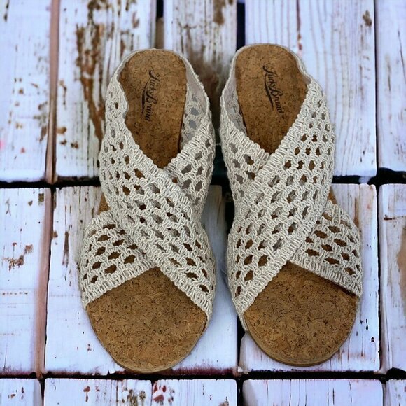 Lucky Brand Miller II Crochet Lace Wedges White Fabric Cork Platform Size 10 - Picture 3 of 8